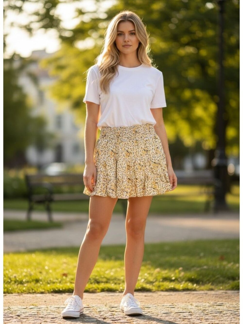 American Eagle Womens Floral Tiered Mini Skirt L Yellow Lined Elastic Waist NWT